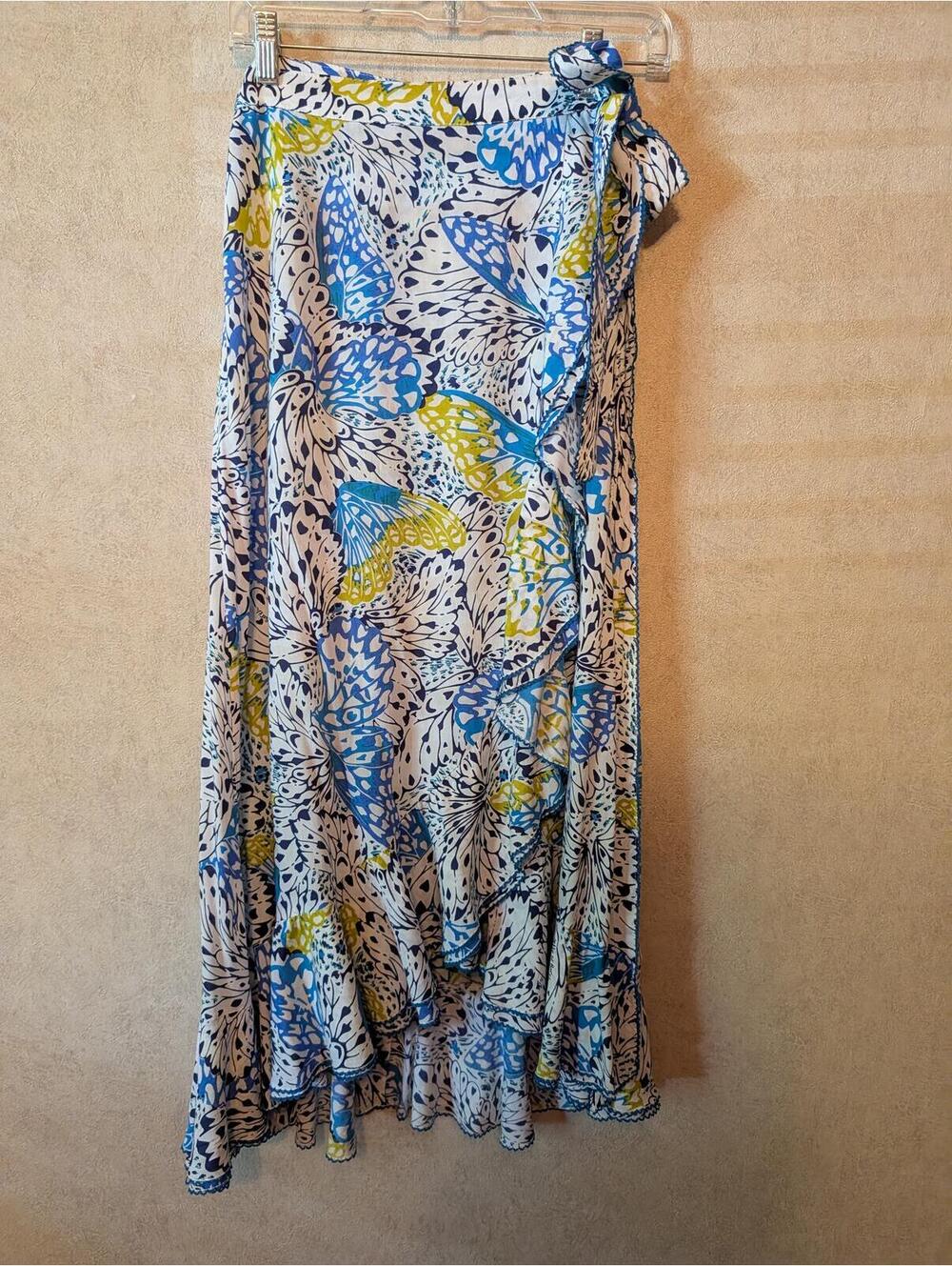 POUPETTE ST BARTH blue ailes pattern maxi wrap skirt sz M/L